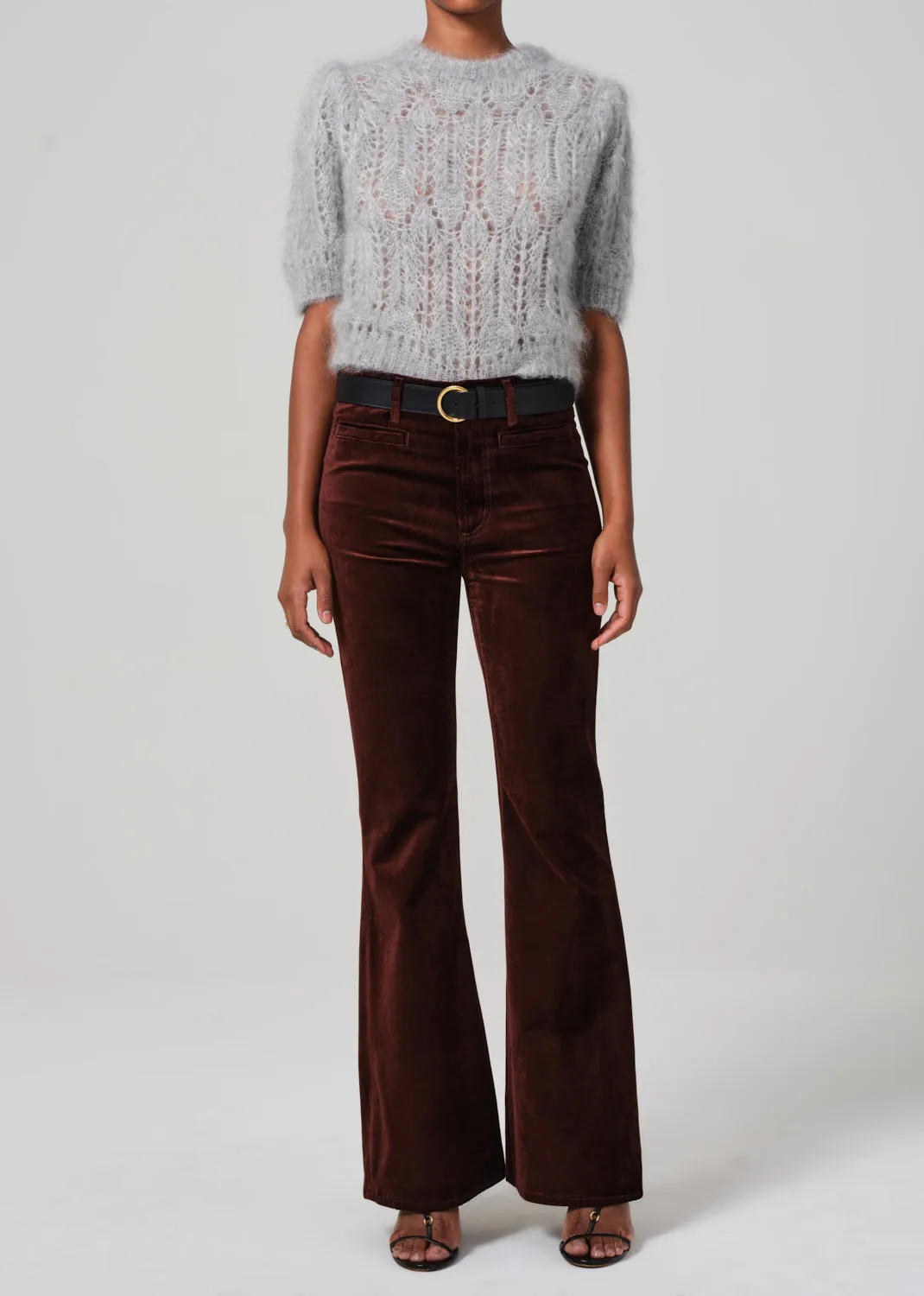 Lilah Flare With Welt Pocket Velvet in Chocolate Milk sold by Citizens Of Humanity