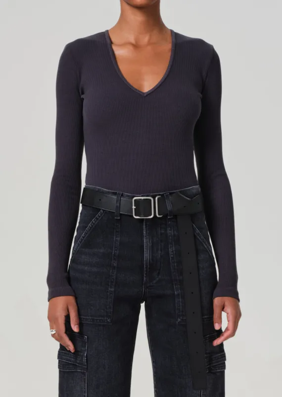 Helsa Deep V Bodysuit in Charcoal sold by Citizens Of Humanity