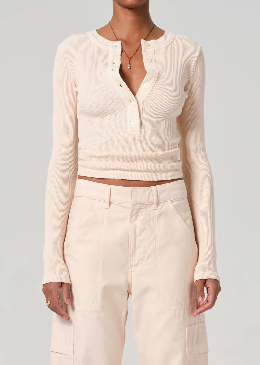 Varra Waffle Henley in Shrimp sold by Citizens Of Humanity