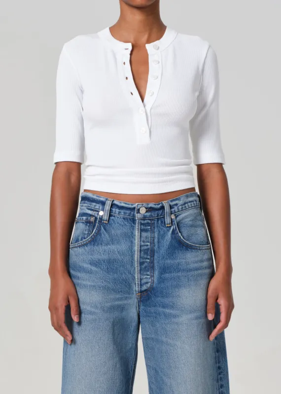 Nali Short Sleeve Henley in White sold by Citizens Of Humanity