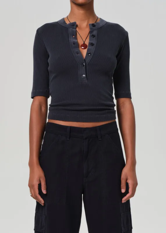 Nali Short Sleeve Henley in Charcoal sold by Citizens Of Humanity