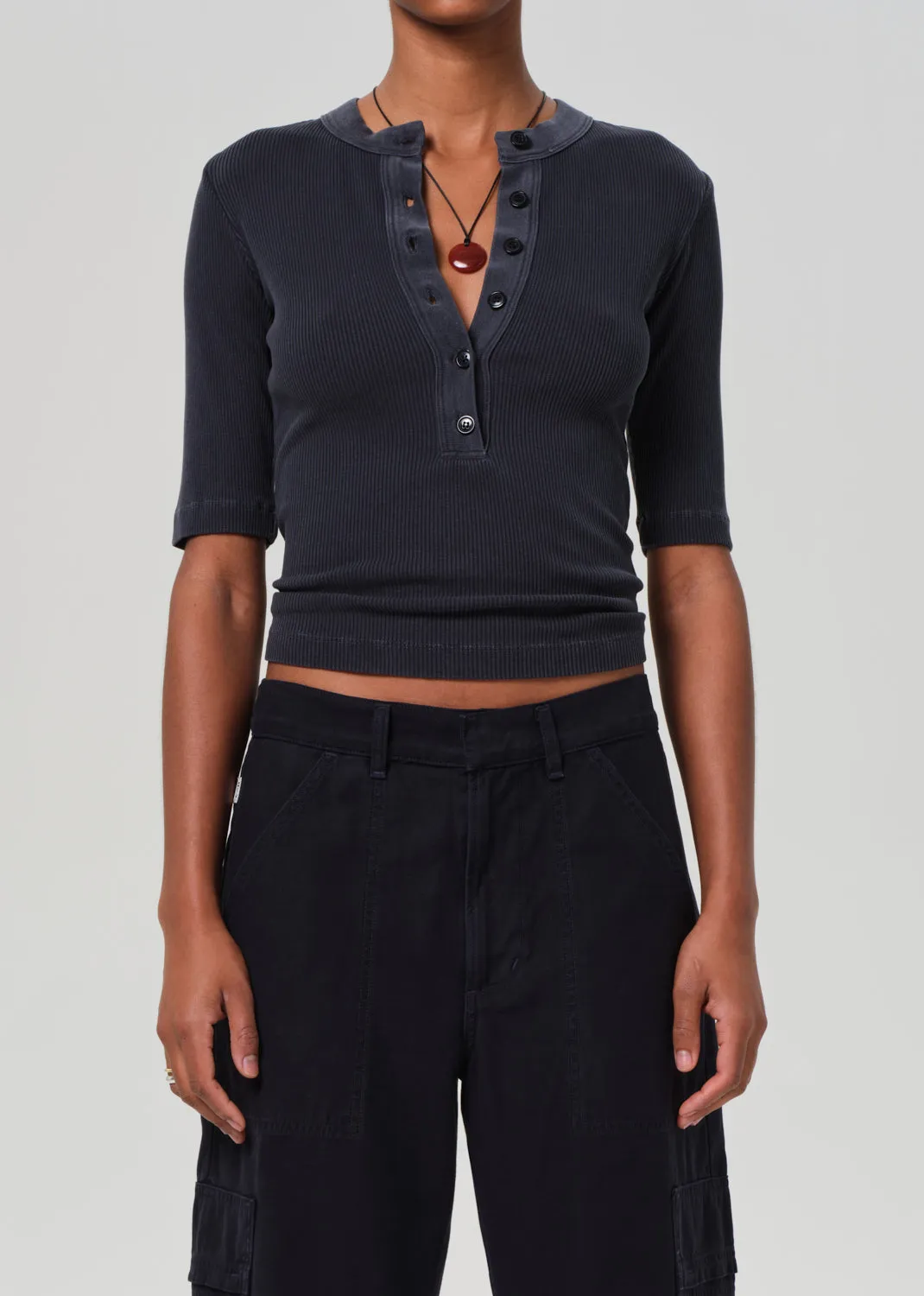 Nali Short Sleeve Henley in Charcoal sold by Citizens Of Humanity