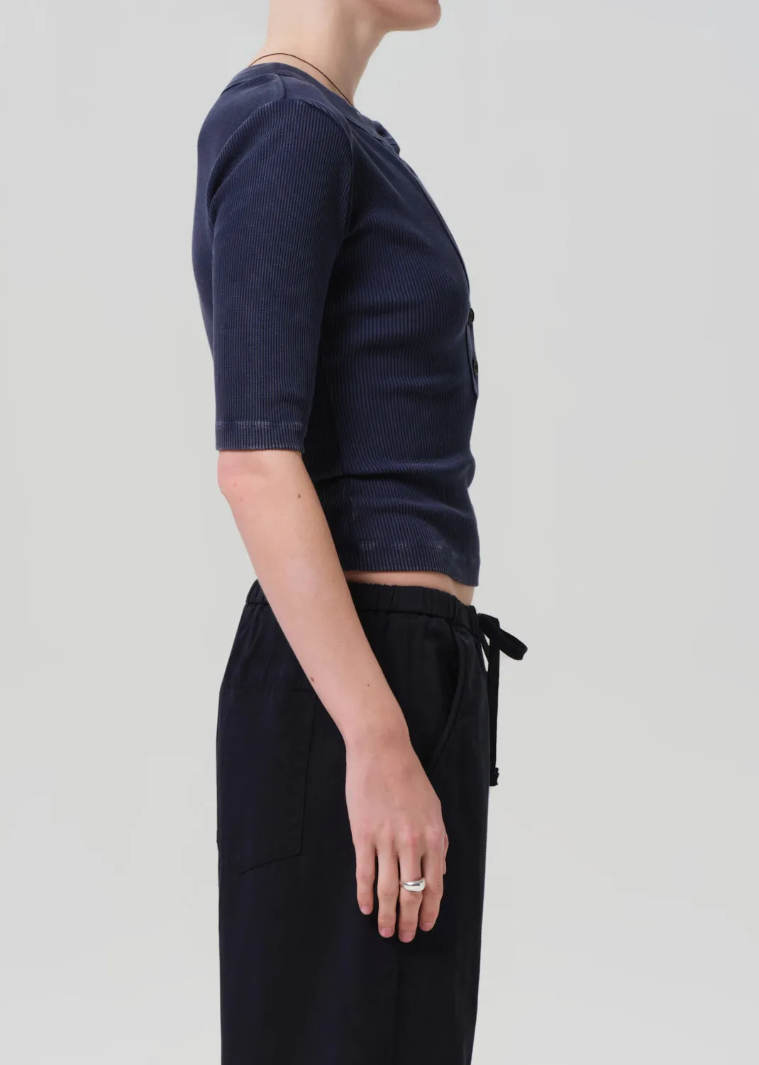 Nali Short Sleeve Henley in Mineral Navy sold by Citizens Of Humanity product image thumbnail 3