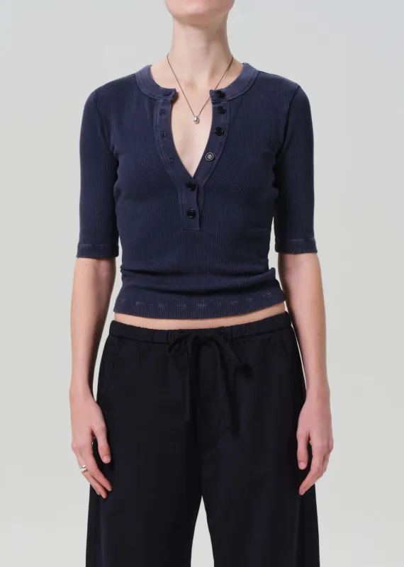 Nali Short Sleeve Henley in Mineral Navy sold by Citizens Of Humanity