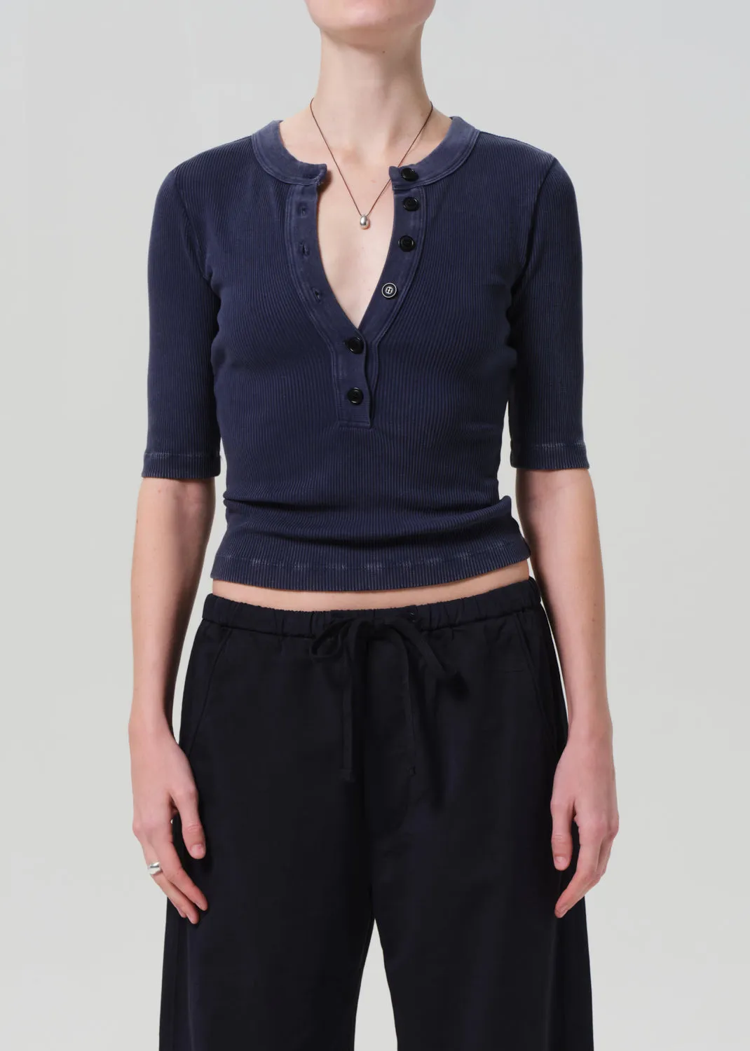 Nali Short Sleeve Henley in Mineral Navy sold by Citizens Of Humanity