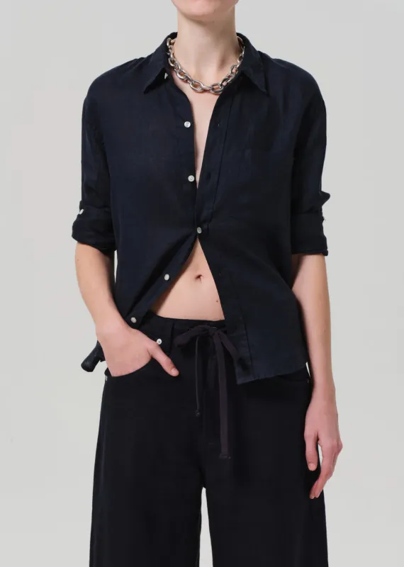 Kayla Shrunken Linen Shirt in True Navy sold by Citizens Of Humanity