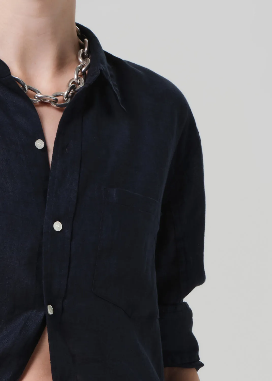 Kayla Shrunken Linen Shirt in True Navy sold by Citizens Of Humanity product image thumbnail 5