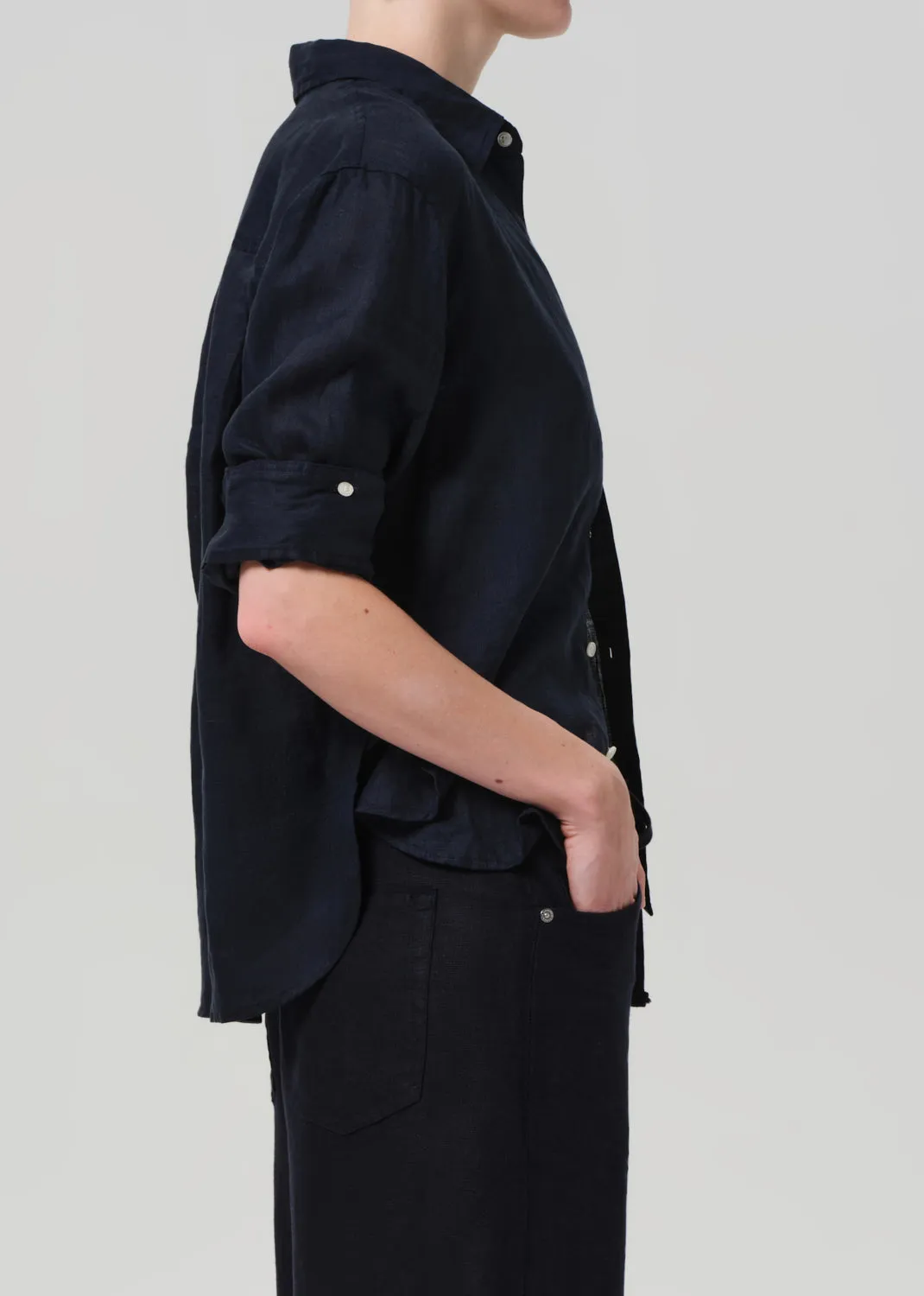 Kayla Shrunken Linen Shirt in True Navy sold by Citizens Of Humanity product image thumbnail 4
