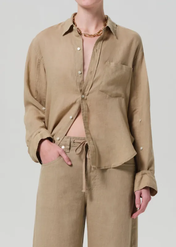 Kayla Shrunken Linen Shirt in Gobi sold by Citizens Of Humanity