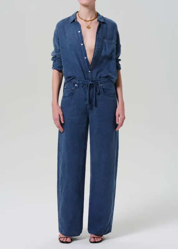 Brynn Drawstring Linen Trouser in Dark Indigo Stone sold by Citizens Of Humanity