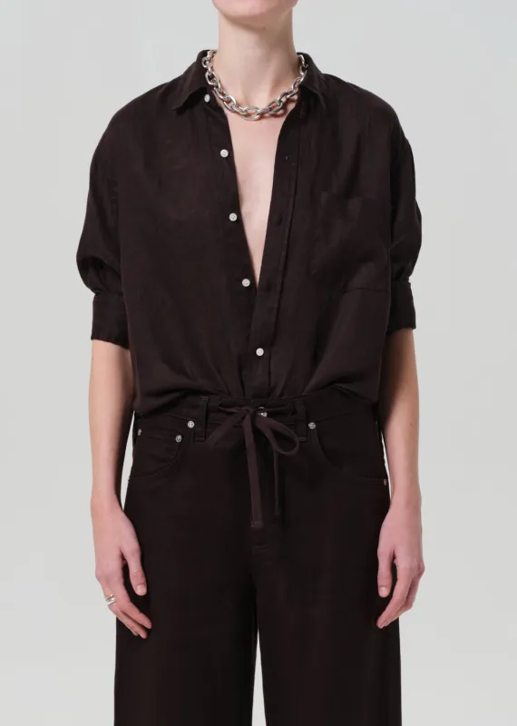 Kayla Shrunken Linen Shirt in Chocolate sold by Citizens Of Humanity