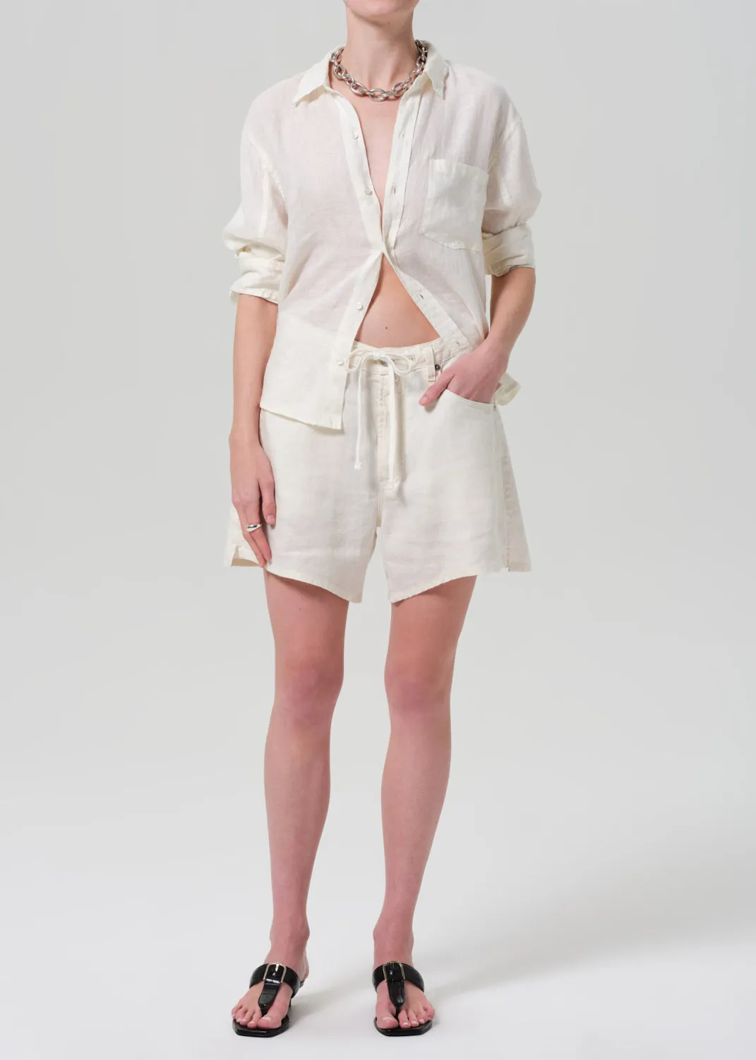 Brynn Drawstring Linen Short in Vanilla sold by Citizens Of Humanity