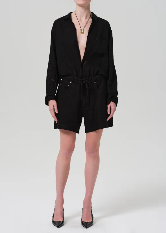 Brynn Drawstring Linen Short in Black sold by Citizens Of Humanity