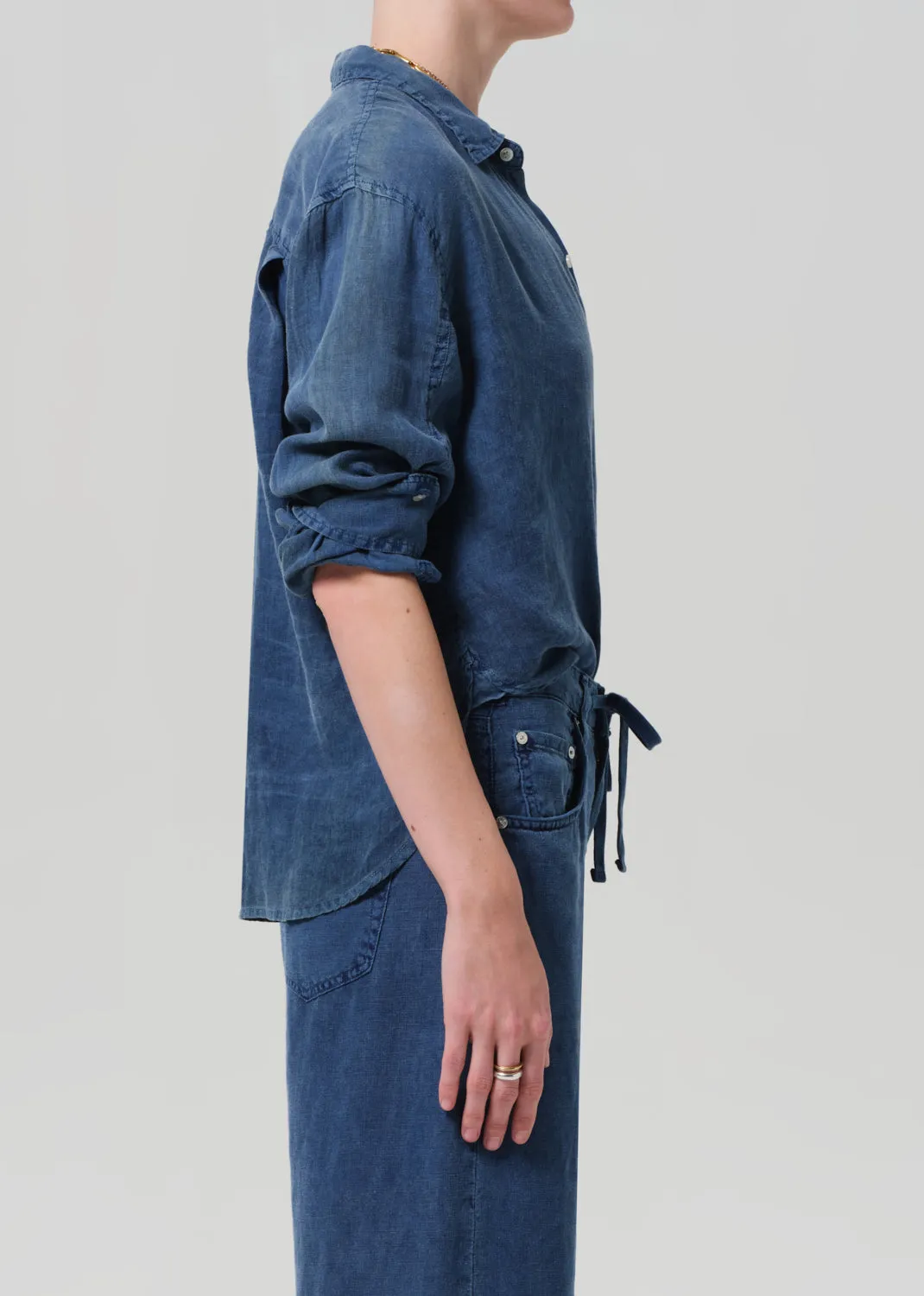 Kayla Shrunken Shirt Linen in Dark Indigo Stone sold by Citizens Of Humanity product image thumbnail 3