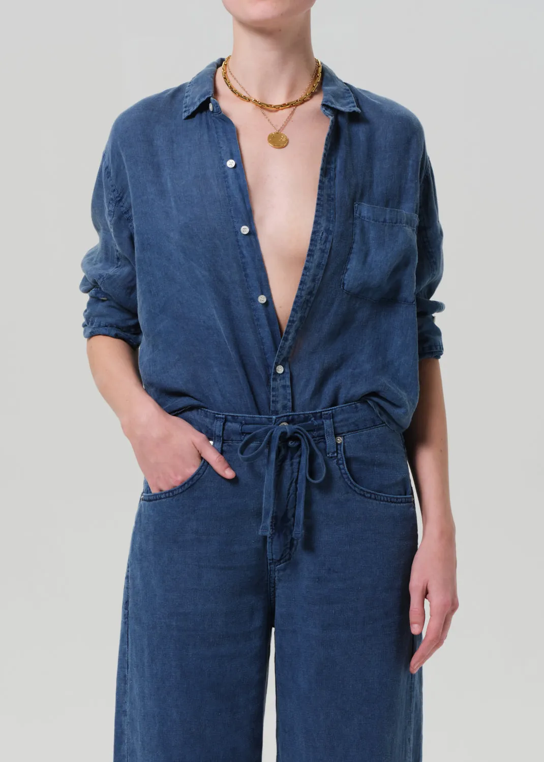 Kayla Shrunken Shirt Linen in Dark Indigo Stone sold by Citizens Of Humanity
