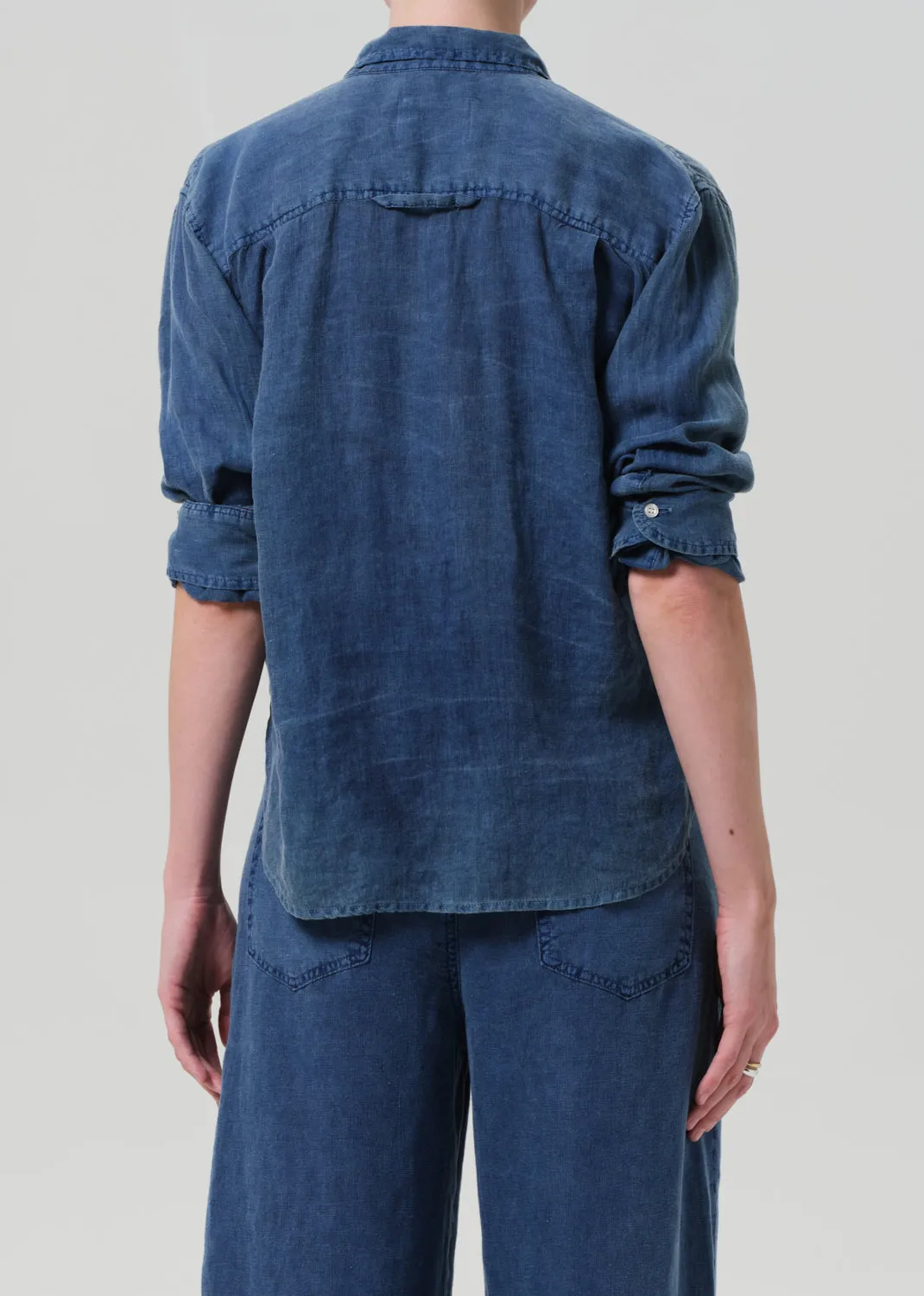Kayla Shrunken Shirt Linen in Dark Indigo Stone sold by Citizens Of Humanity product image thumbnail 2