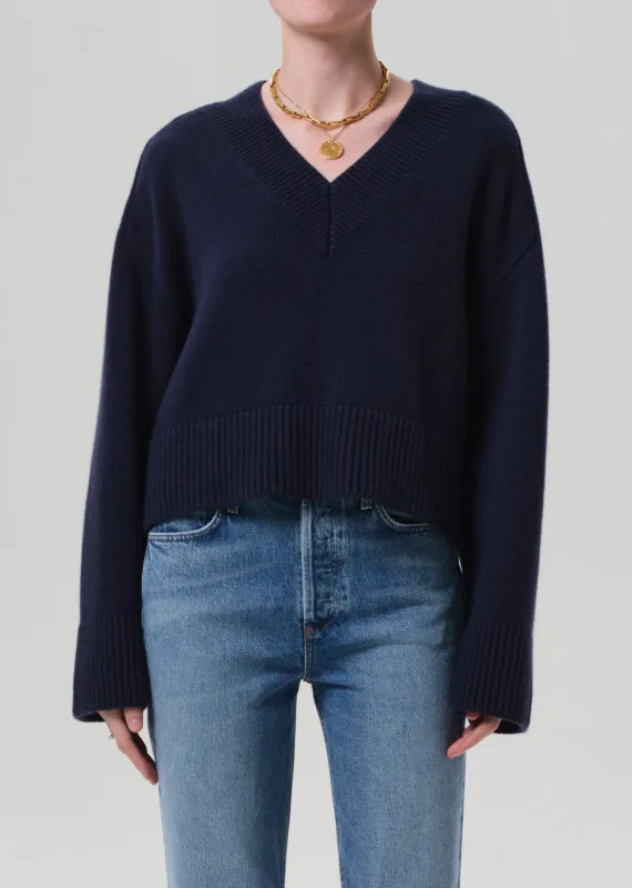 Gazette Puzzle V-Neck in Navy sold by Citizens Of Humanity