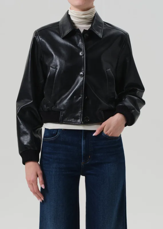 Lola Bomber Recycled Leather Jacket in Black made by Citizens Of Humanity