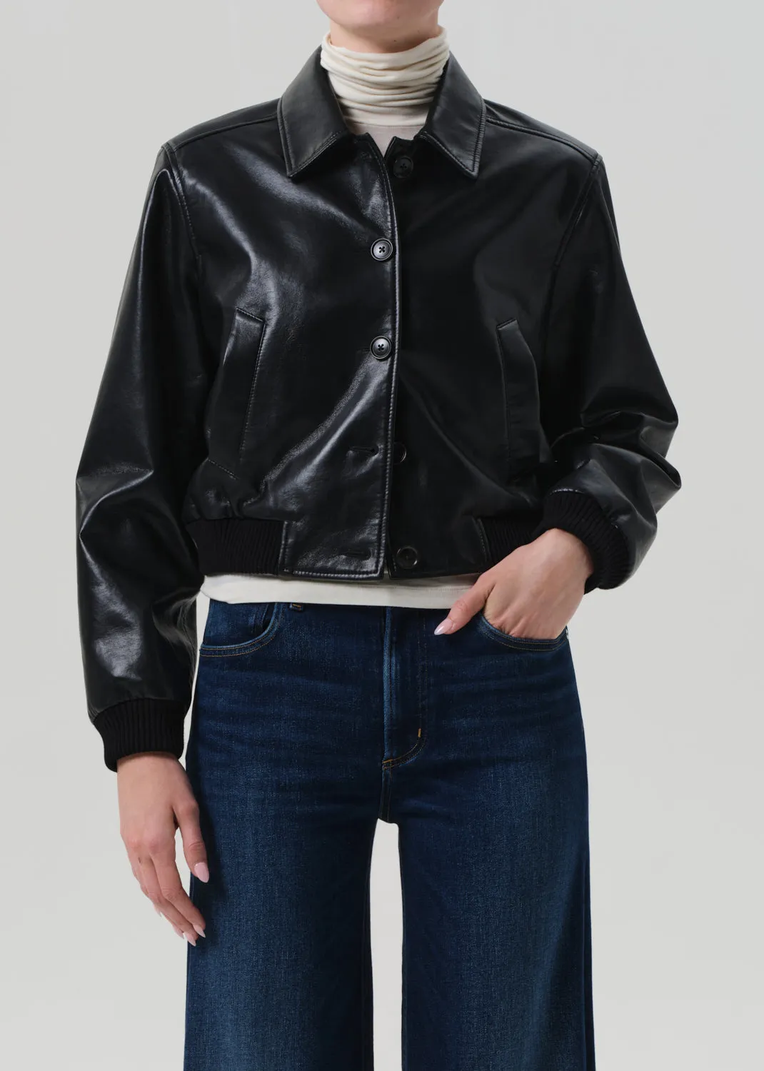 Lola Bomber Recycled Leather Jacket in Black sold by Citizens Of Humanity