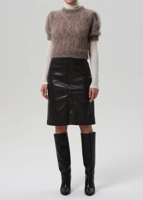 Nara Pencil Skirt Recycled Leather in Chocolate Dark Brown sold by Citizens Of Humanity