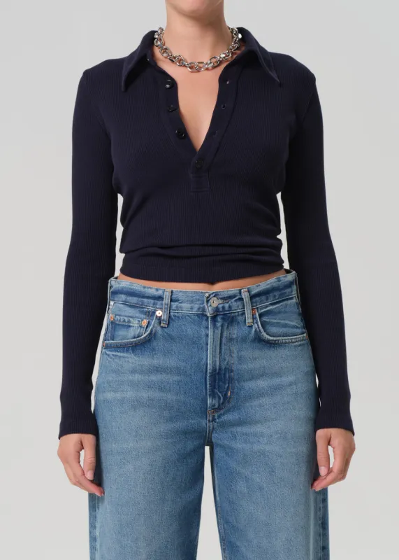 Long Sleeve 60's Polo in Navy sold by Citizens Of Humanity