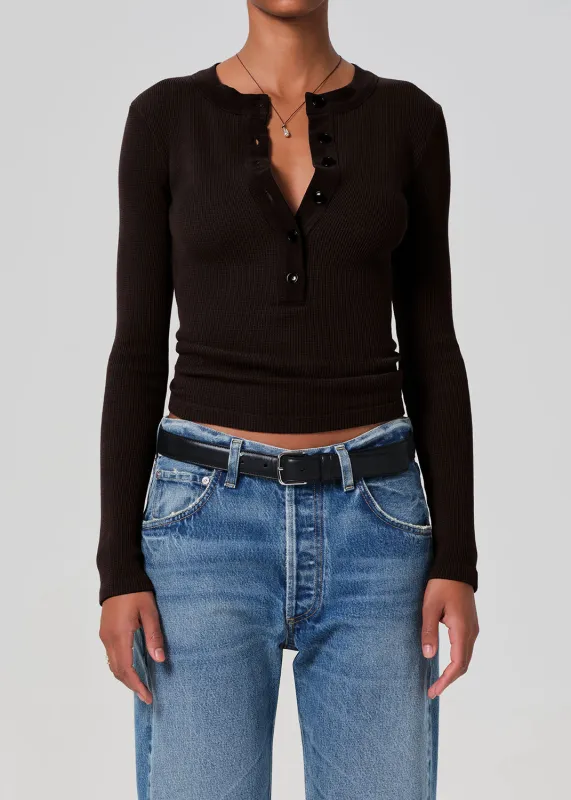 Varra Waffle Henley in Chocolate sold by Citizens Of Humanity