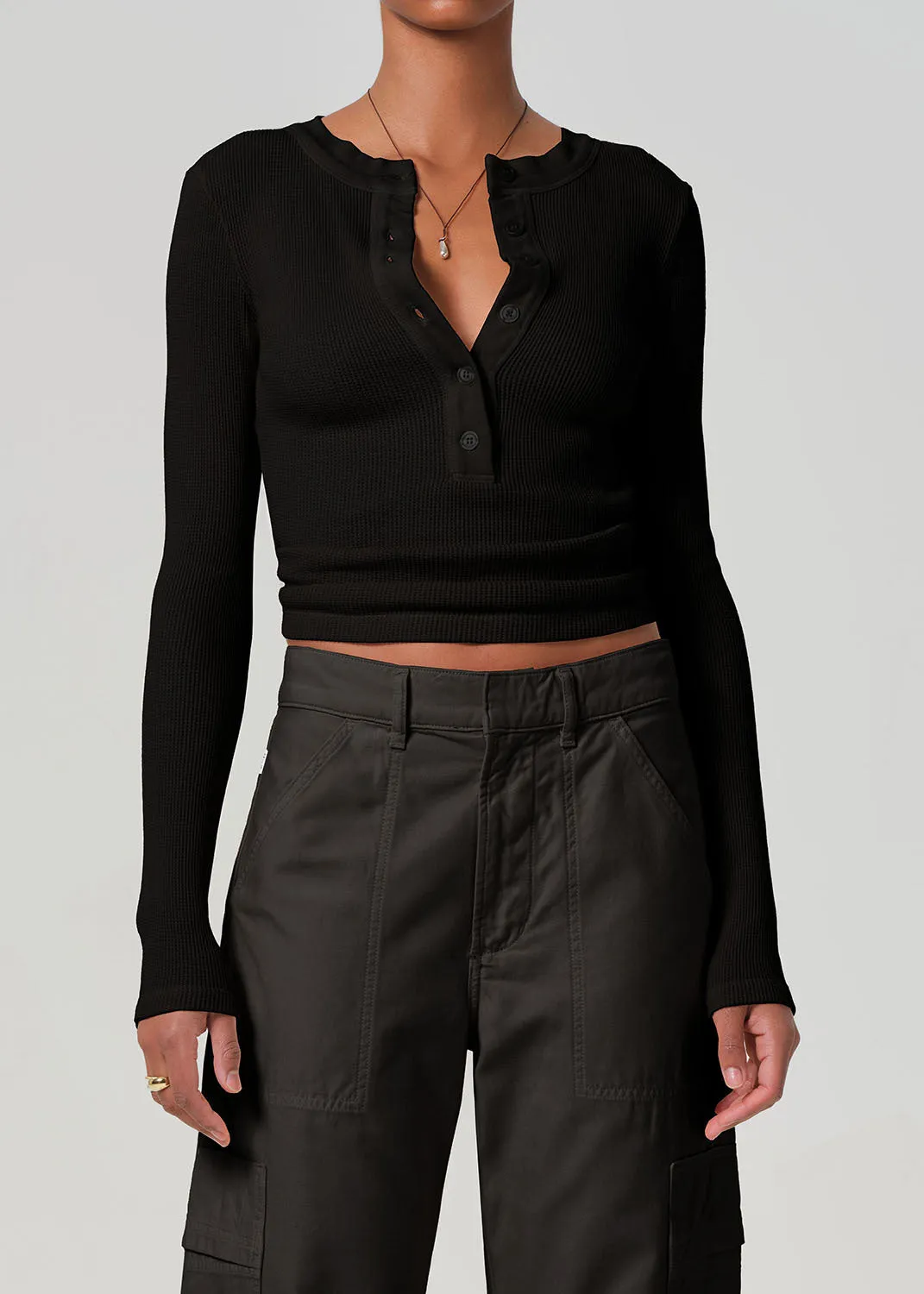 Varra Waffle Henley in Black sold by Citizens Of Humanity