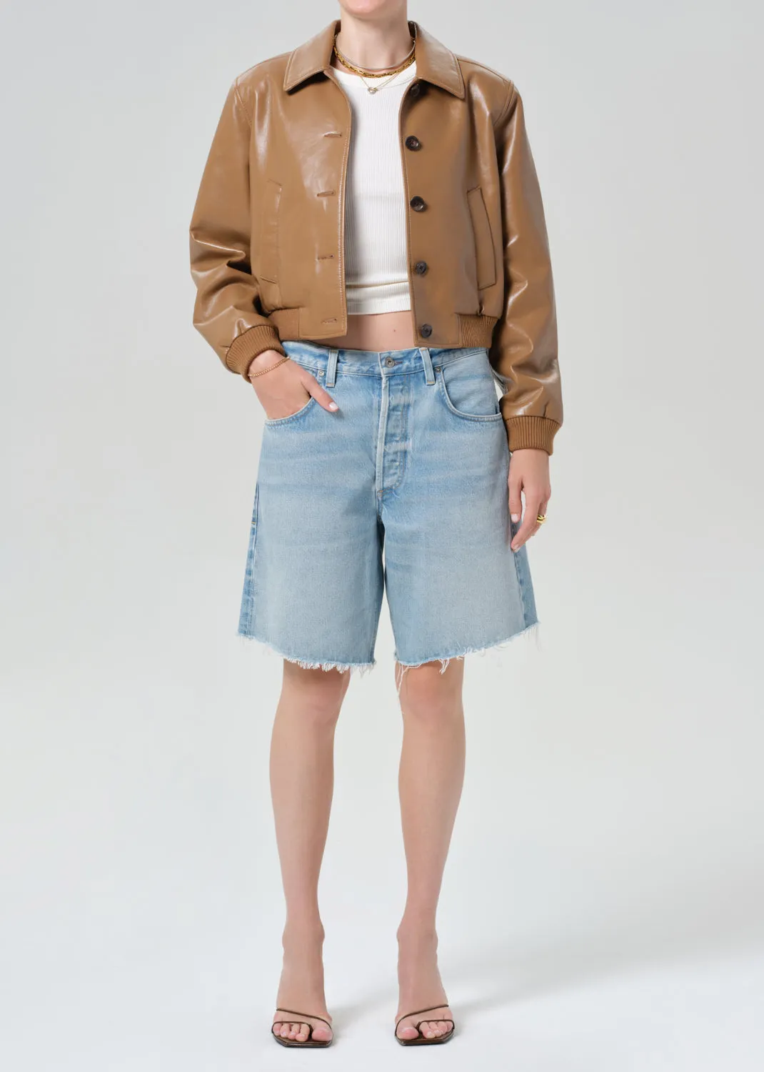 Lola Bomber Recycled Leather in Pale Toffee sold by Citizens Of Humanity product image thumbnail 5