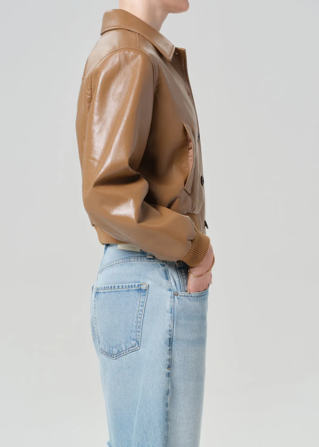 Lola Bomber Recycled Leather in Pale Toffee sold by Citizens Of Humanity product image thumbnail 3