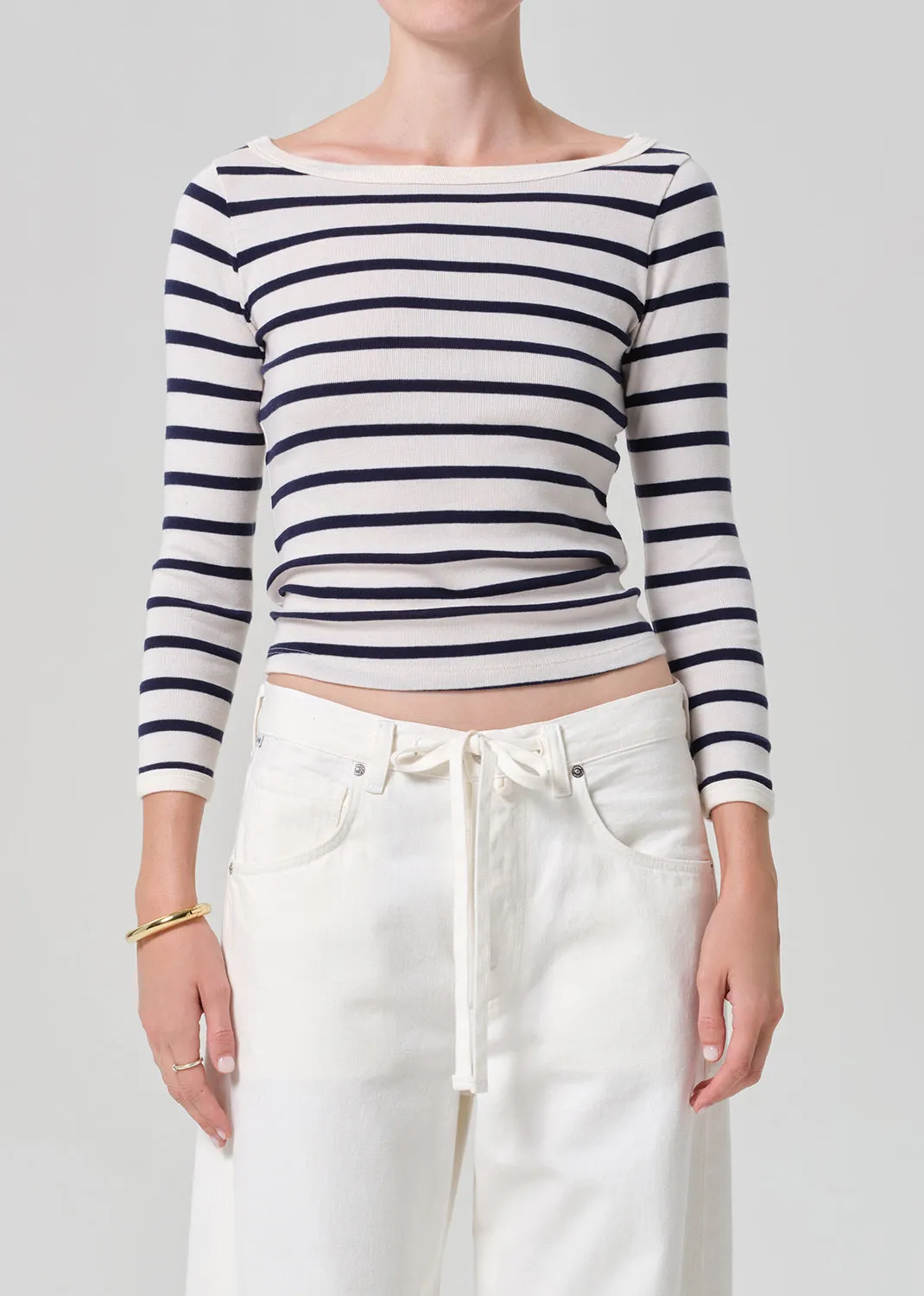 Boat Neck Slim Tee in Azure Stripe sold by Citizens Of Humanity