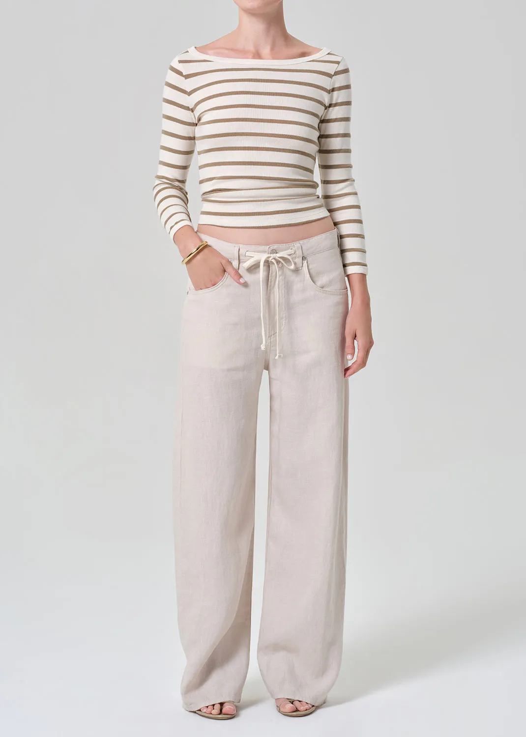 Petite Brynn Drawstring Linen Trouser in Pale Stone sold by Citizens Of Humanity