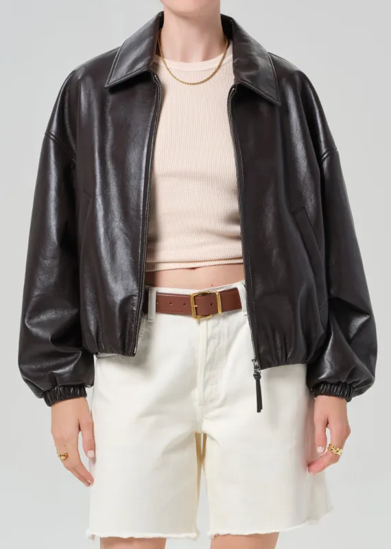 Bubble Hem Leather Bomber Jacket in Chocolate Dark Brown sold by Citizens Of Humanity