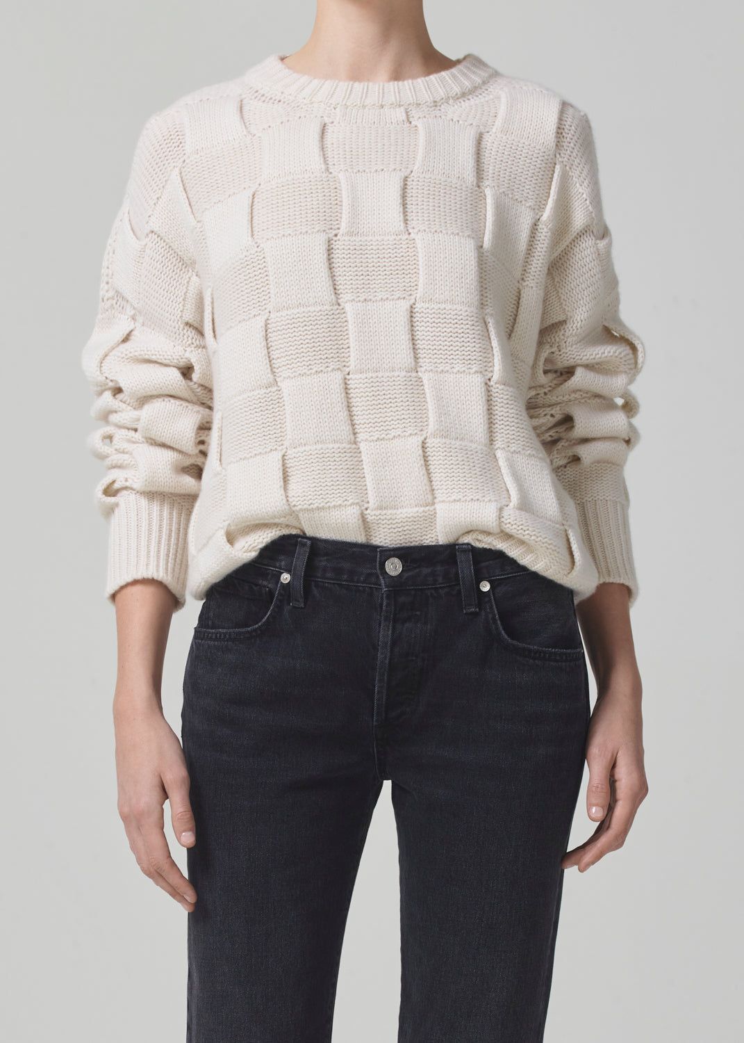 Basket Weave Crewneck Sweater in Cream Top sold by Citizens Of Humanity