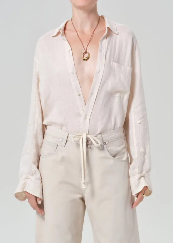 Kayla Shrunken Linen Shirt in Pale Stone sold by Citizens Of Humanity
