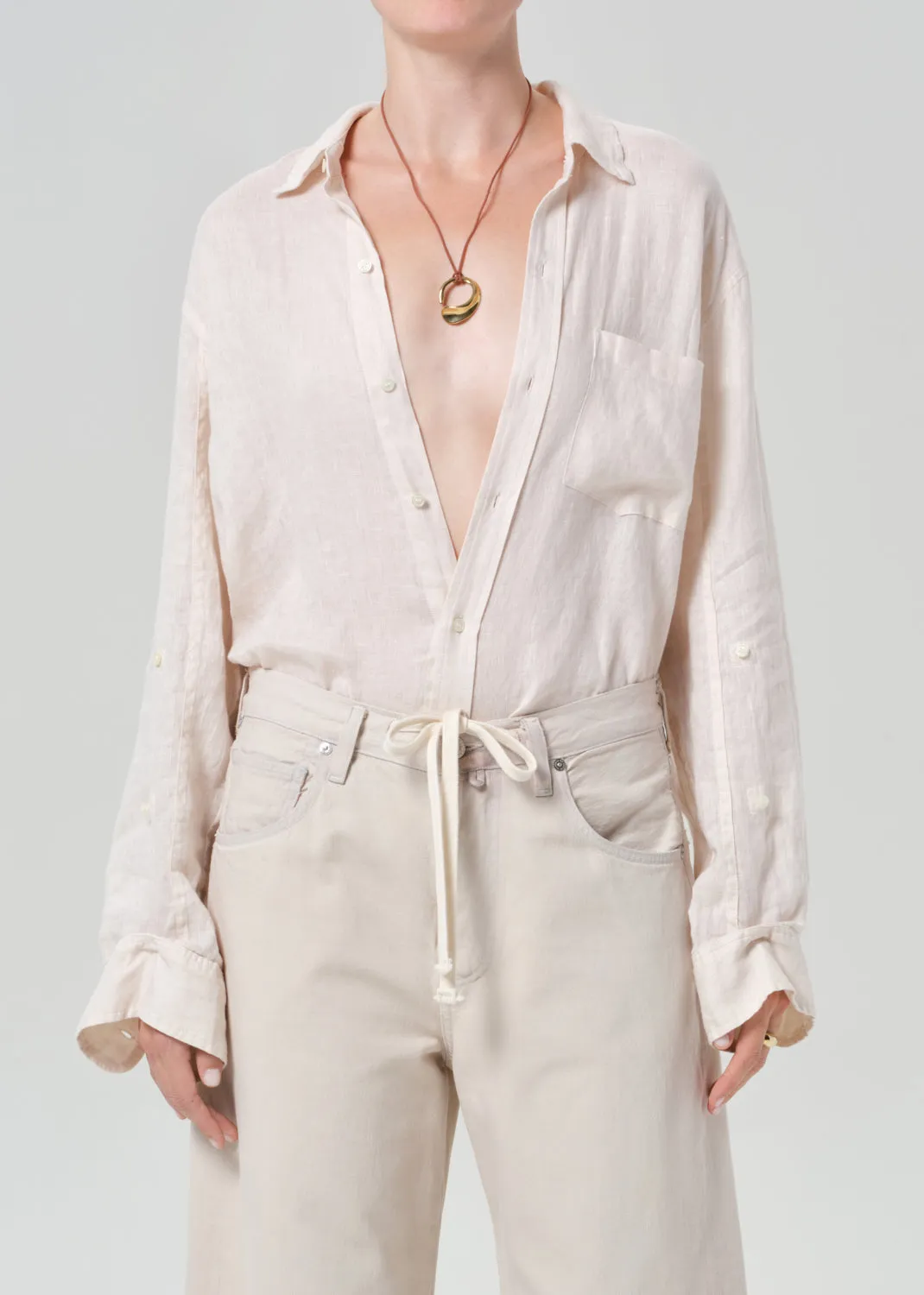 Kayla Shrunken Linen Shirt in Pale Stone sold by Citizens Of Humanity