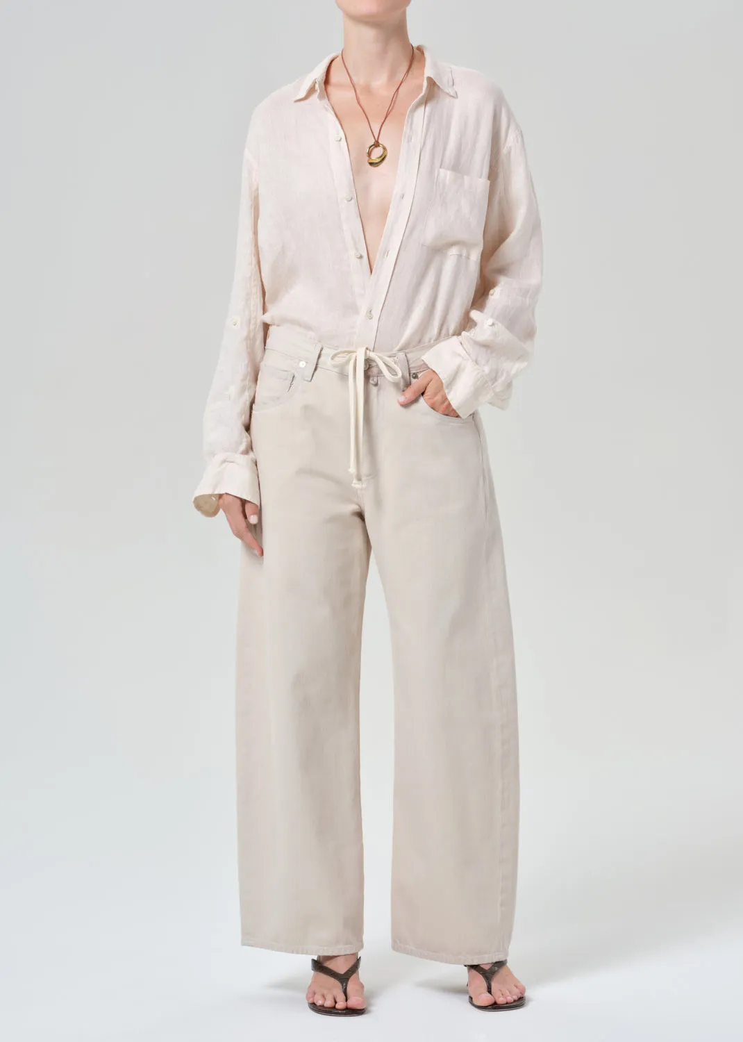 Kayla Shrunken Linen Shirt in Pale Stone sold by Citizens Of Humanity product image thumbnail 5