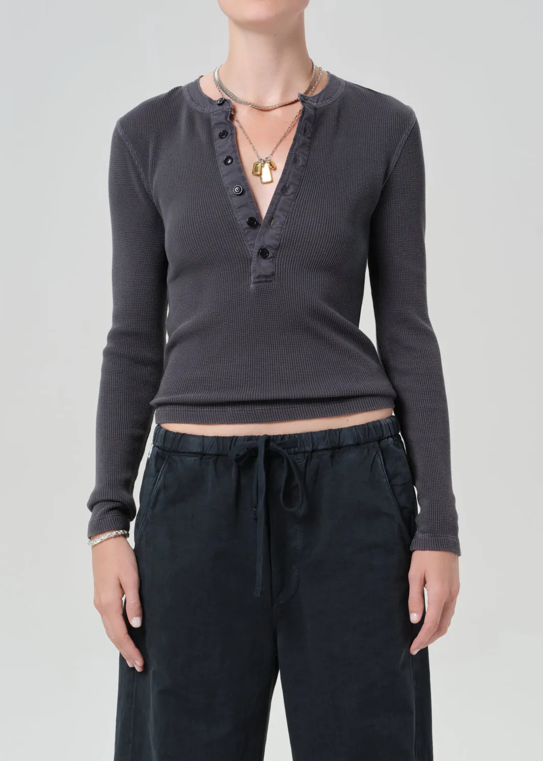 Drea Waffle Henley in Charcoal sold by Citizens Of Humanity