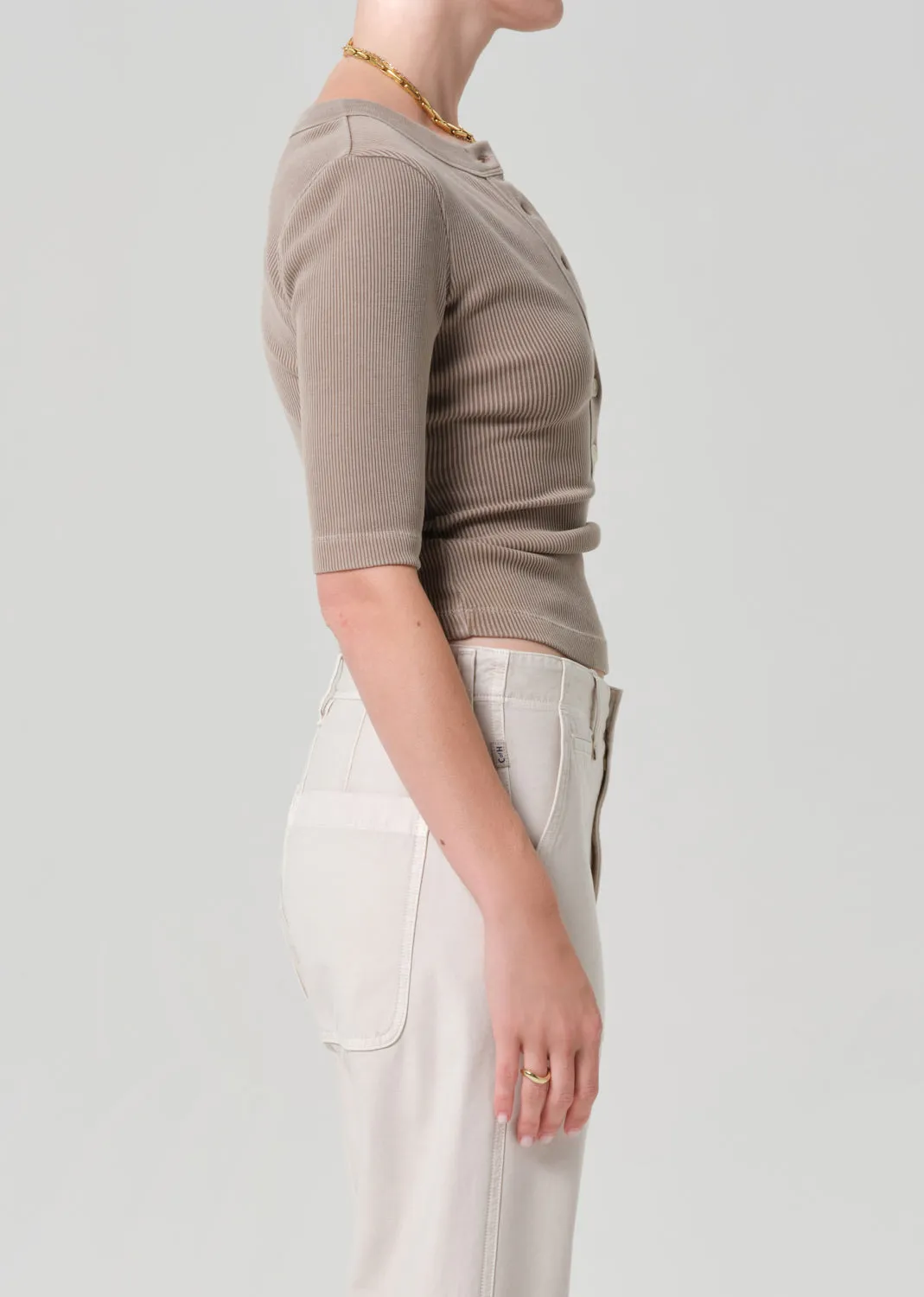 Nali Short Sleeve Henley in Sandatlas sold by Citizens Of Humanity product image thumbnail 3