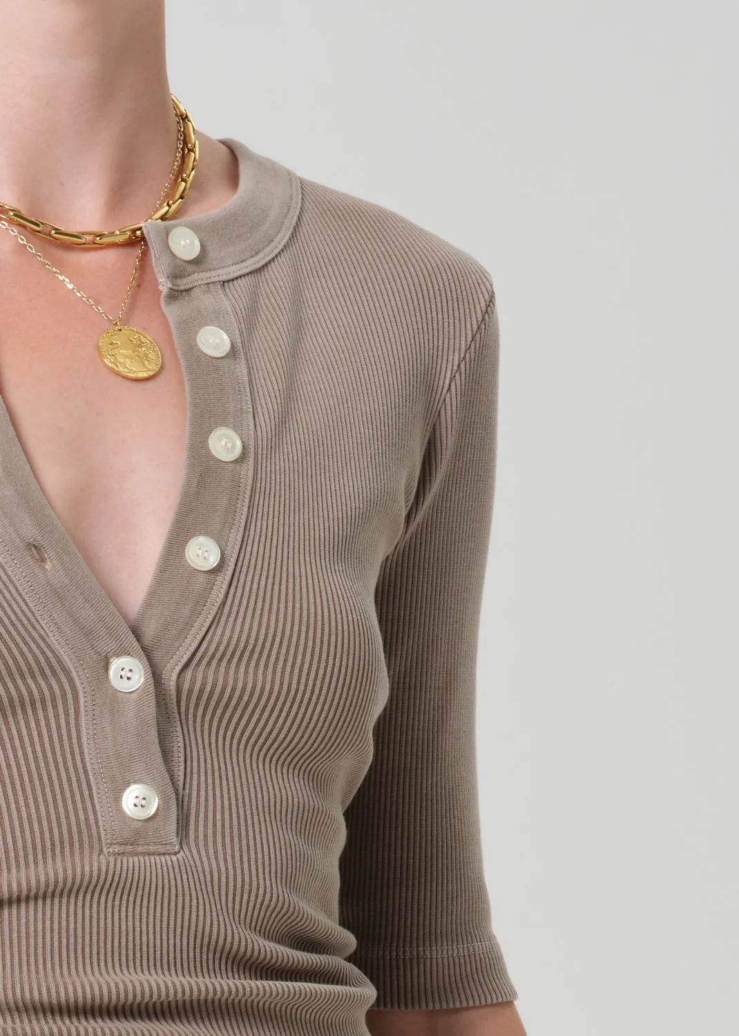 Nali Short Sleeve Henley in Sandatlas sold by Citizens Of Humanity product image thumbnail 4