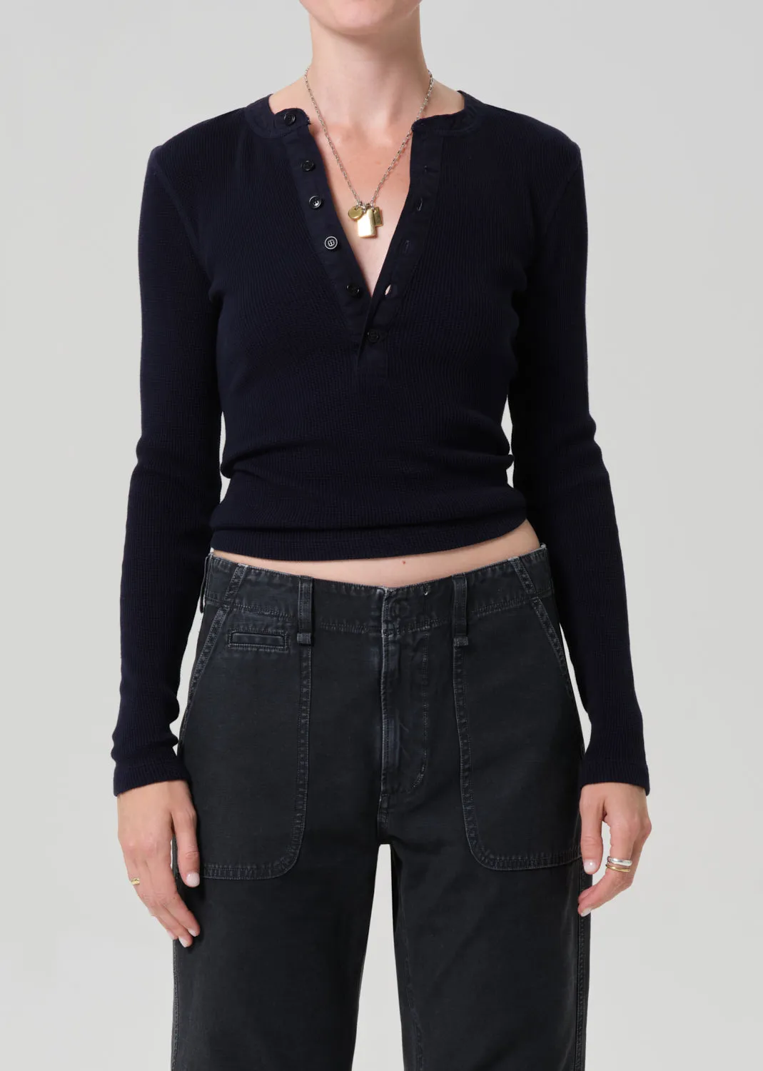 Drea Waffle Henley in Navy sold by Citizens Of Humanity