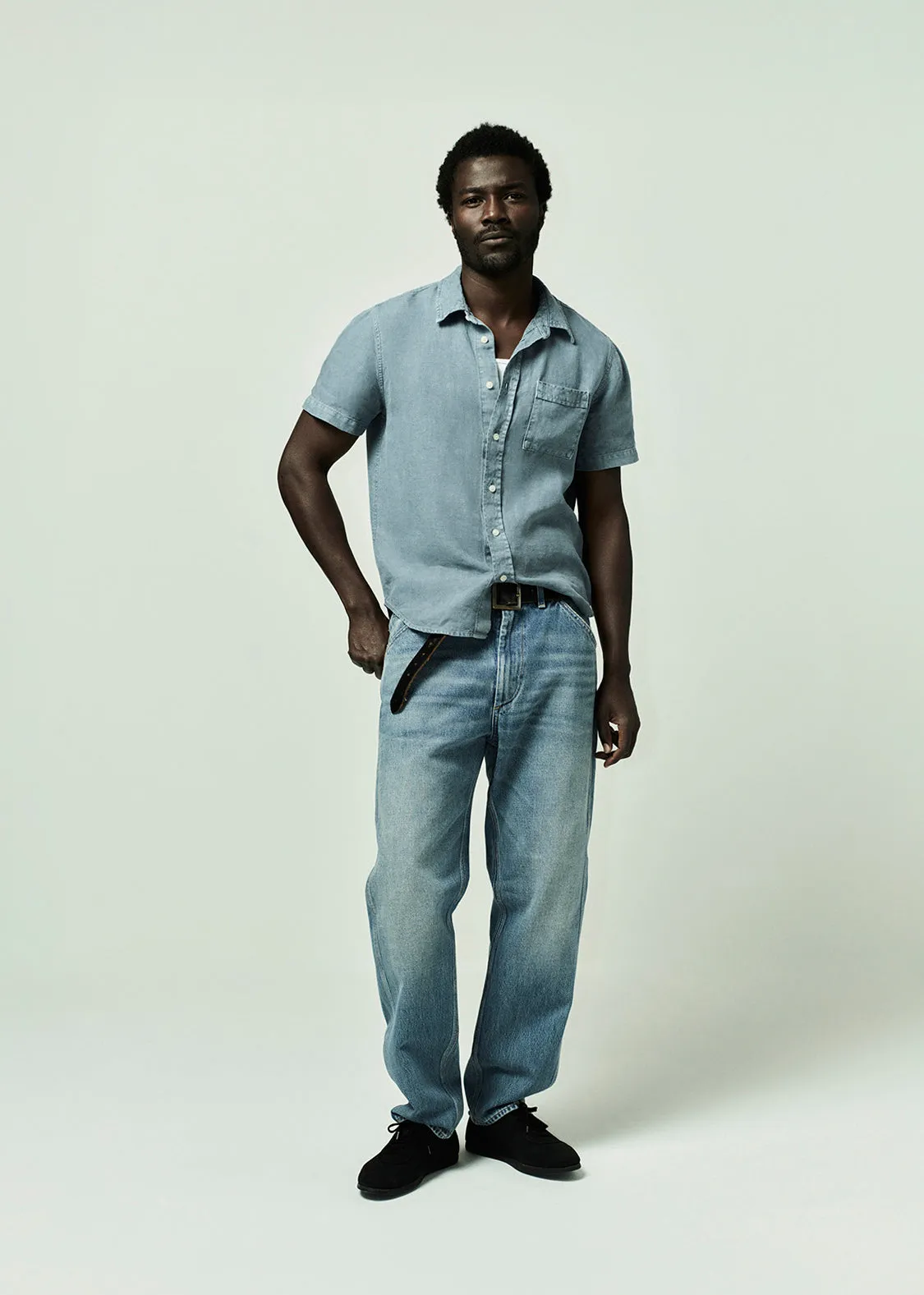 Short Sleeve Pocket Cairo Shirt in Stone Blue sold by Citizens Of Humanity