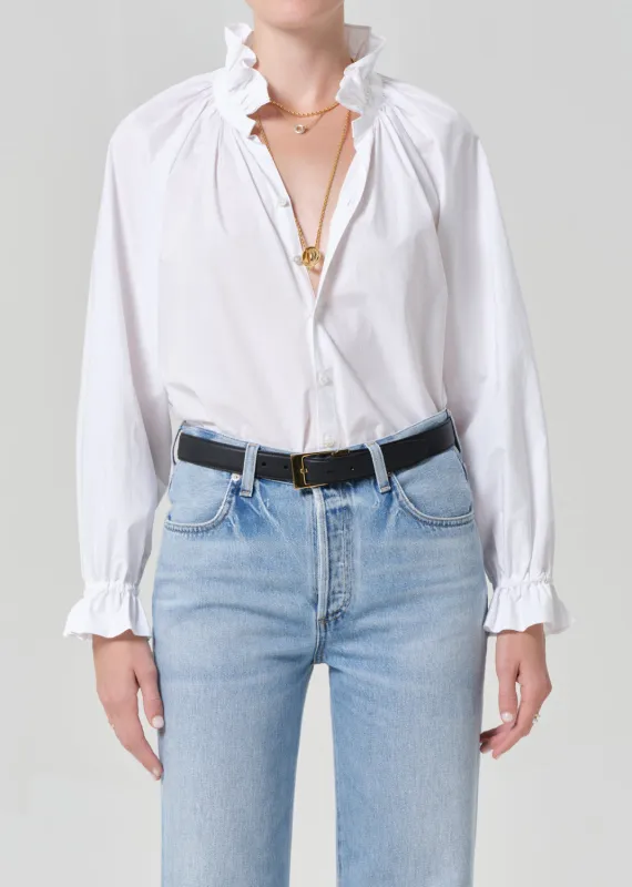 Loretta Ruffle Top in Optic White made by Citizens Of Humanity