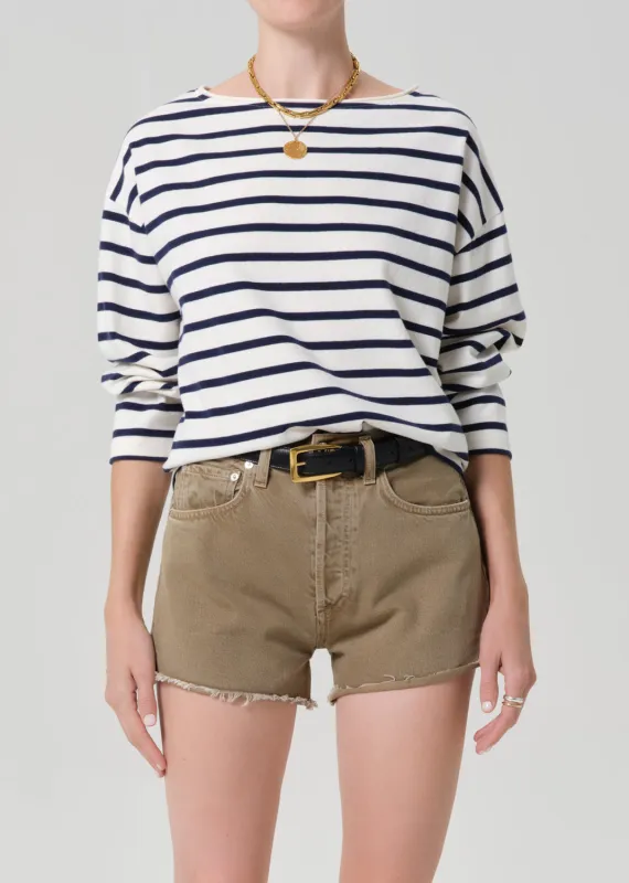 Boat Neck Long Sleeve Tee in Marine Stripe made by Citizens Of Humanity