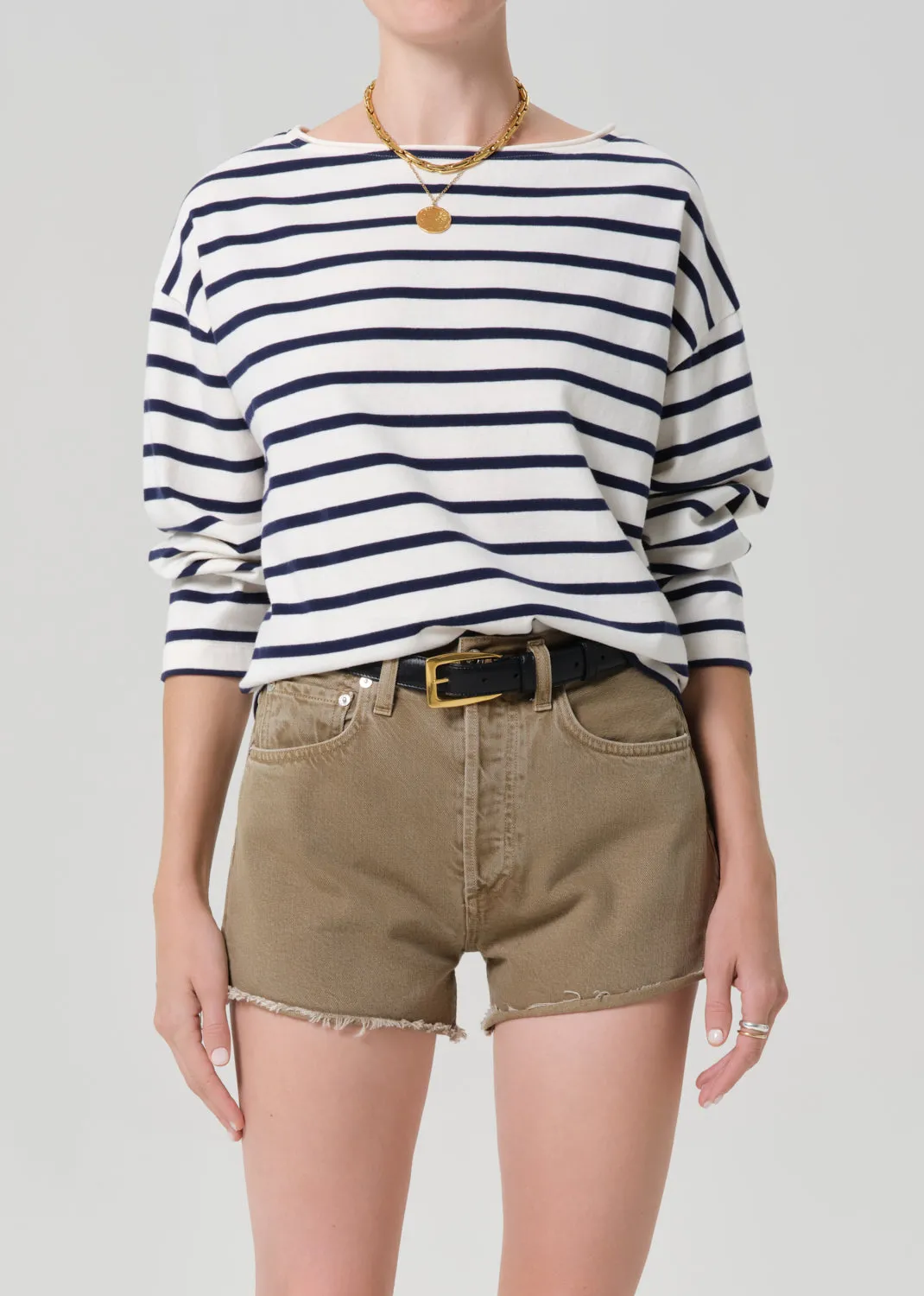 Boat Neck Long Sleeve Tee in Marine Stripe sold by Citizens Of Humanity