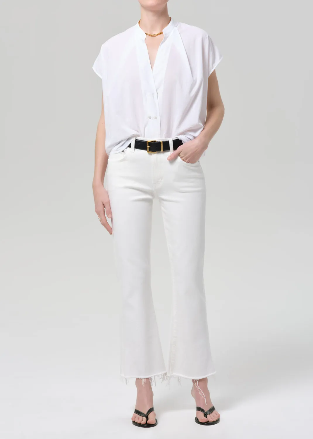 Goldie Ankle Kick Flare in Soft White sold by Citizens Of Humanity