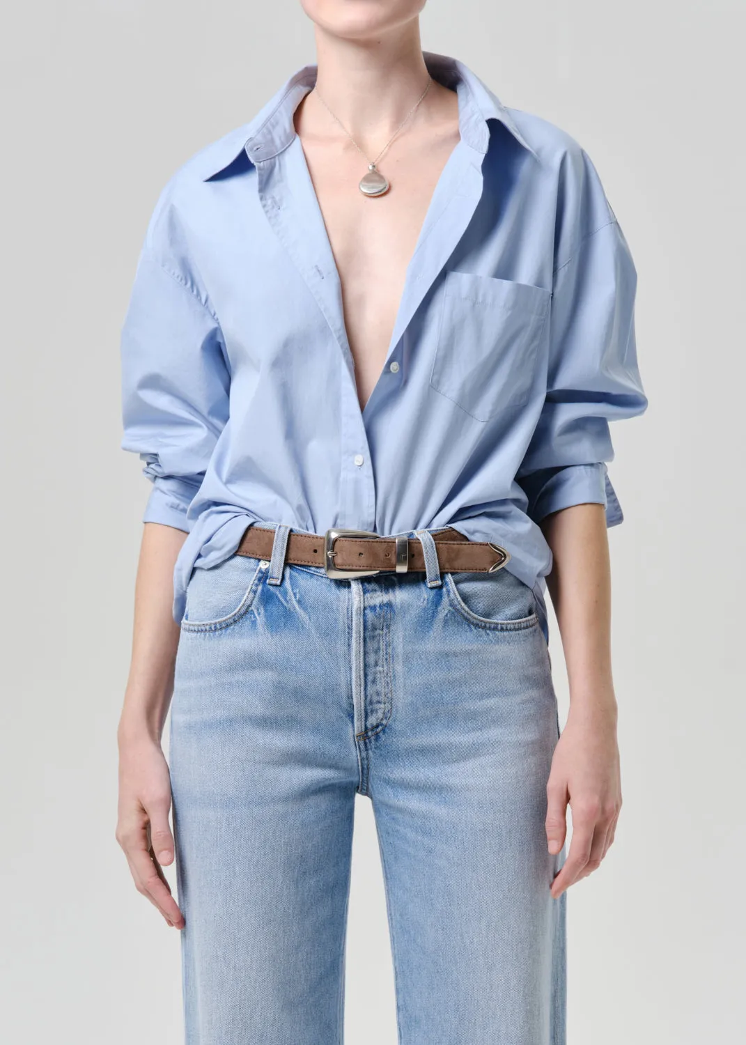 Thea Boyfriend Poplin Shirt in French Blue sold by Citizens Of Humanity