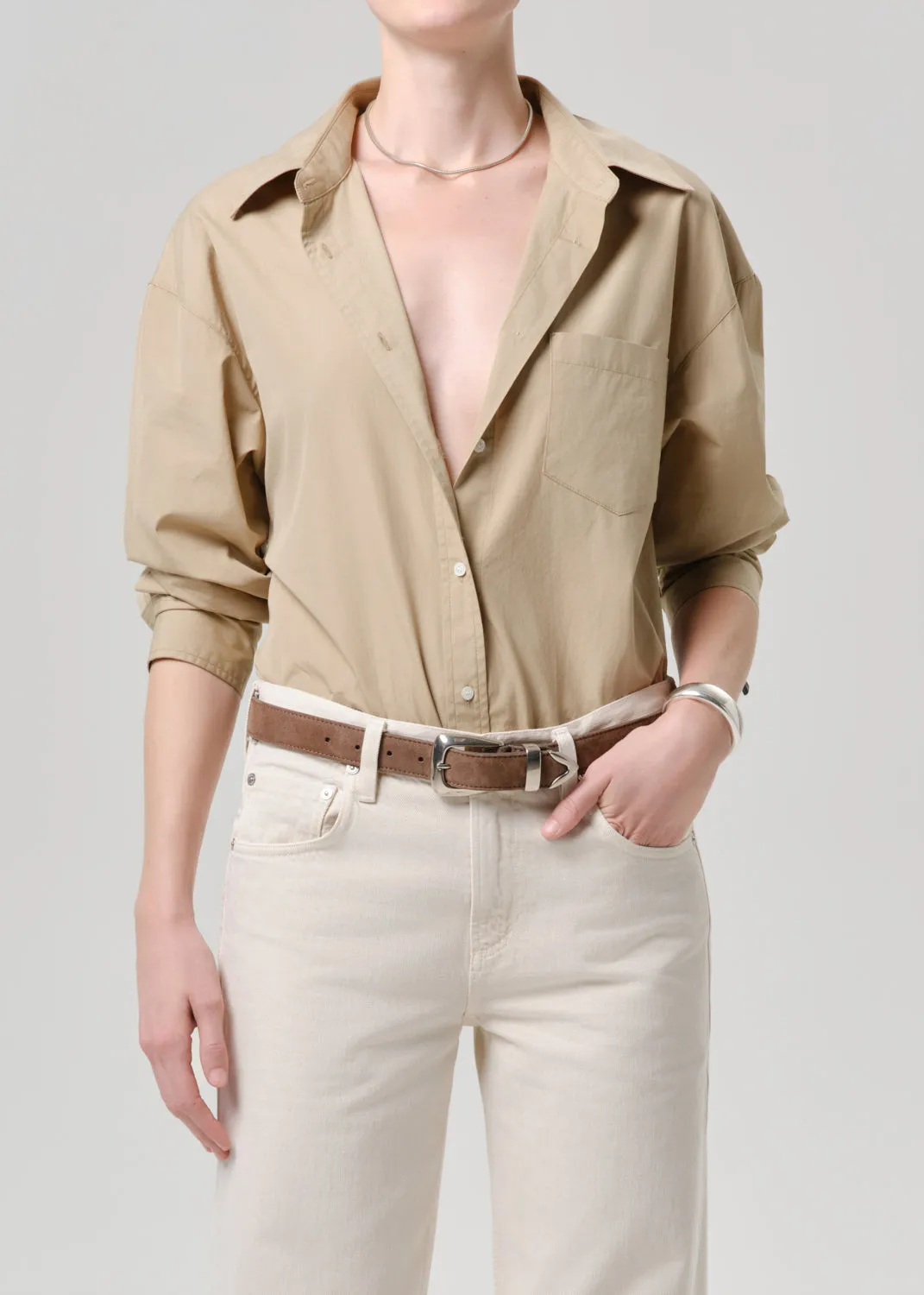 Thea Boyfriend Poplin Shirt in Catalina sold by Citizens Of Humanity