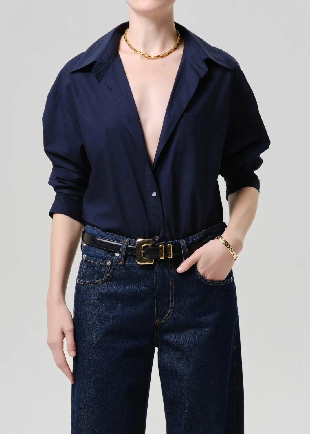 Thea Boyfriend Shirt in Navy sold by Citizens Of Humanity