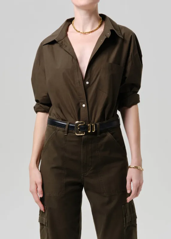 Thea Boyfriend Shirt in Dark Olive made by Citizens Of Humanity