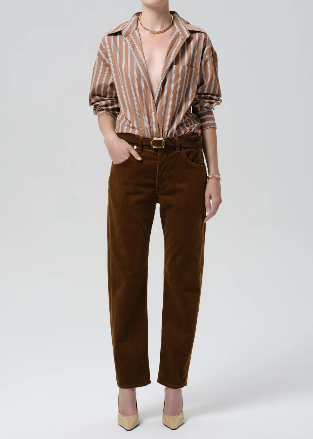 Thea Boyfriend Japanese Poplin Shirt in Copper Stripe sold by Citizens Of Humanity product image thumbnail 5